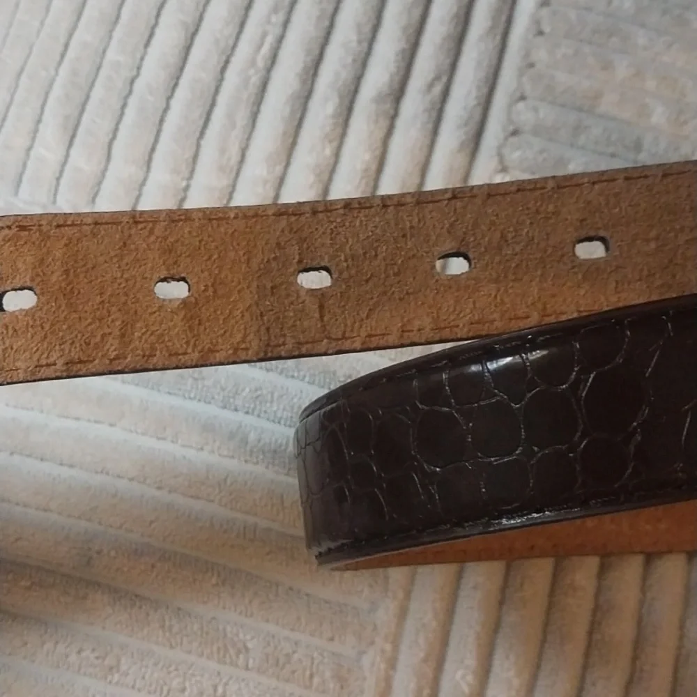 Men's Brown Glossy Leather Belt Dress Basic Classic Capsule Preowned